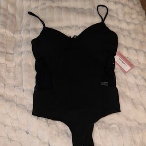 Size medium black side, panel, mesh, bustiers bodysuit